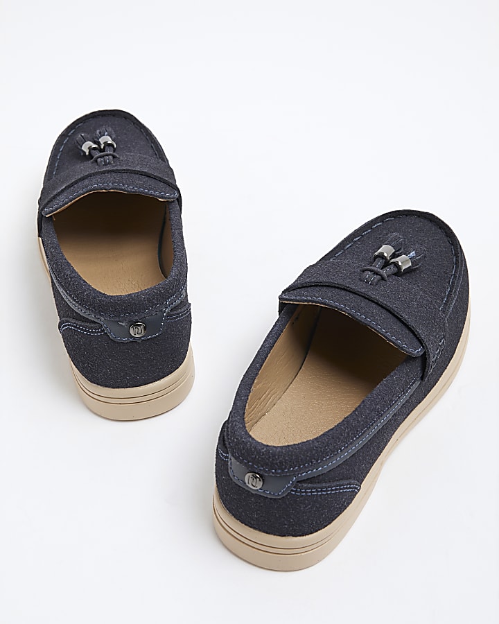 Boys Navy Faux Suede Tassel Loafers