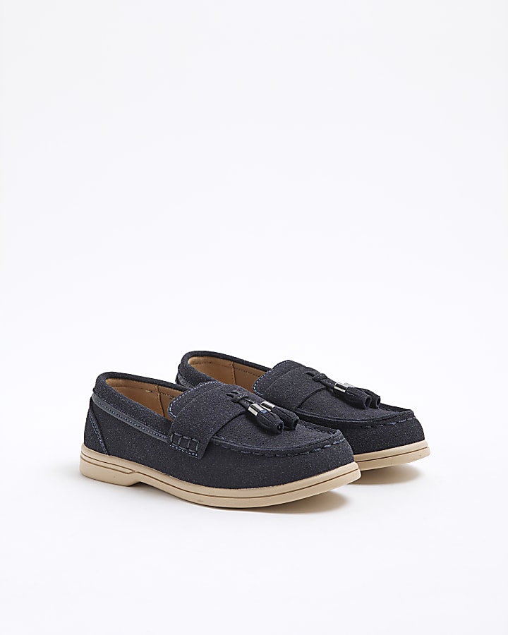 Boys Navy Faux Suede Tassel Loafers