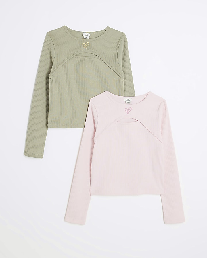 Pink Long Sleeve Cutout Top 2 Pack