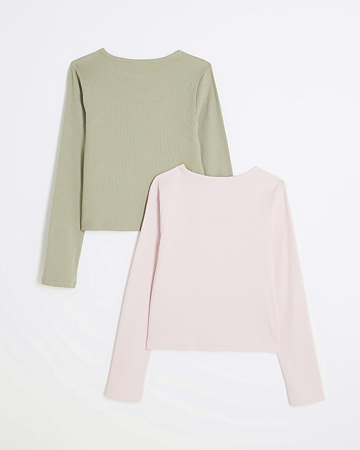 Pink Long Sleeve Cutout Top 2 Pack