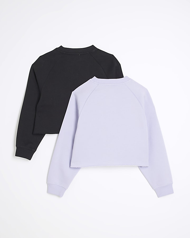 Girls Black Raw Hem Sweatshirt 2 Pack