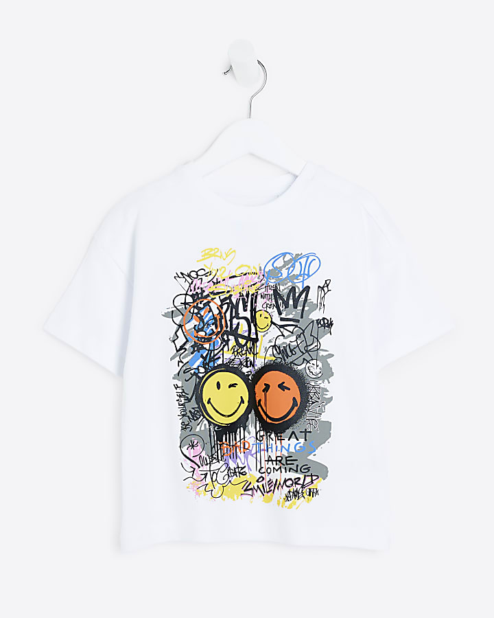 Mini White Smiley Face T-Shirt