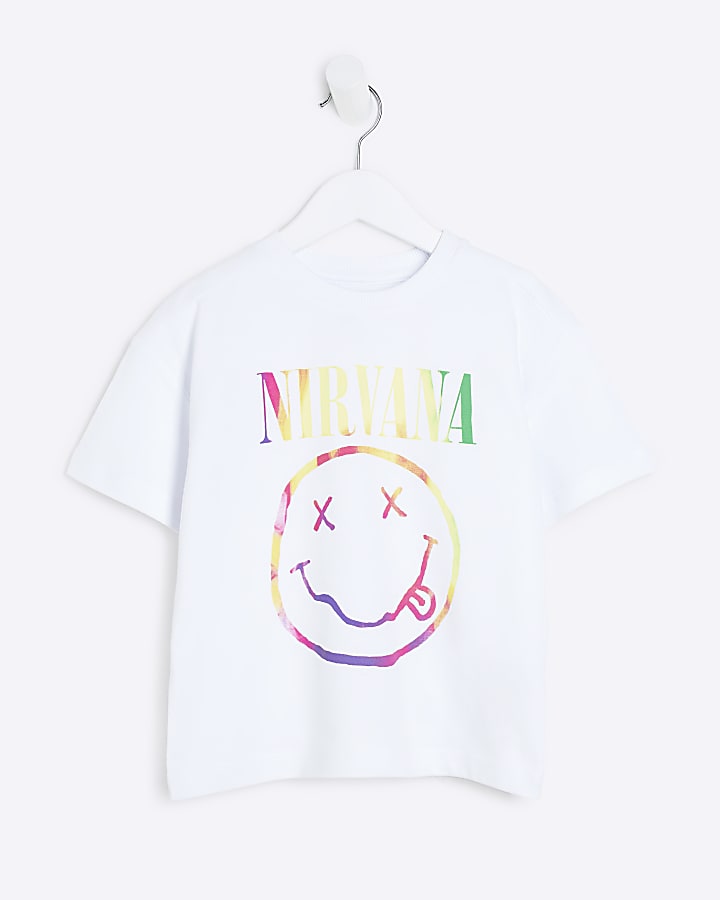 Mini White Nirvana Smiley Face T-Shirt