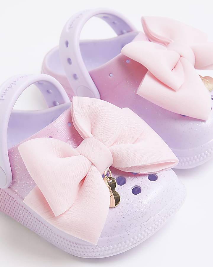 Mini Girls Pink Glitter Bow Clogs