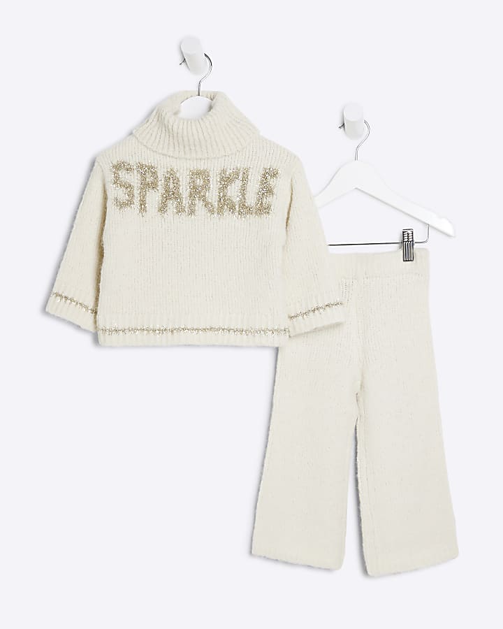 Mini girls Cream Sparkle Trouser Set