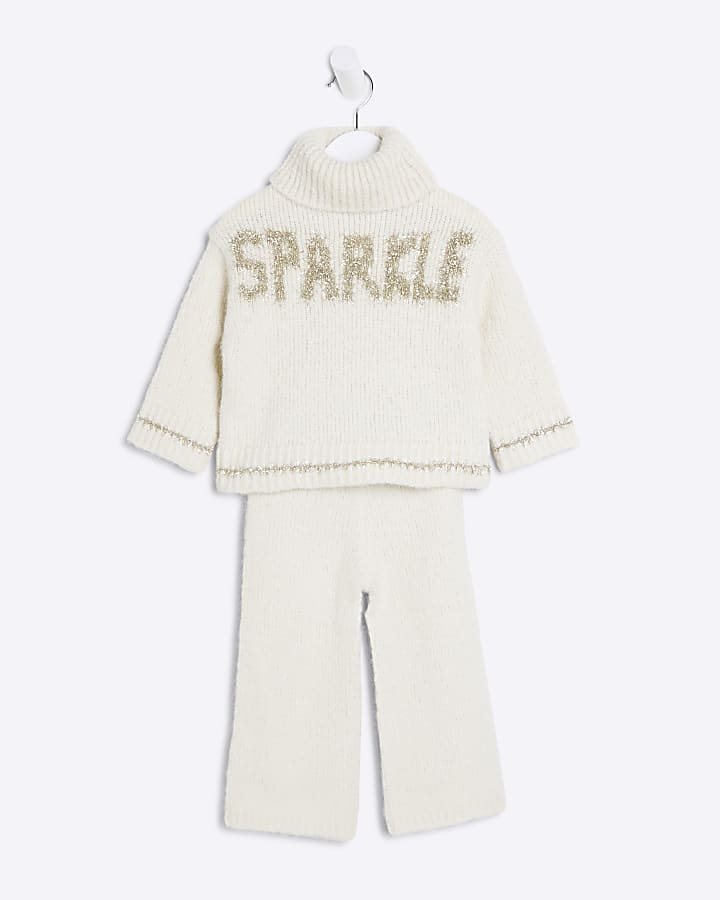 Mini girls Cream Sparkle Trouser Set