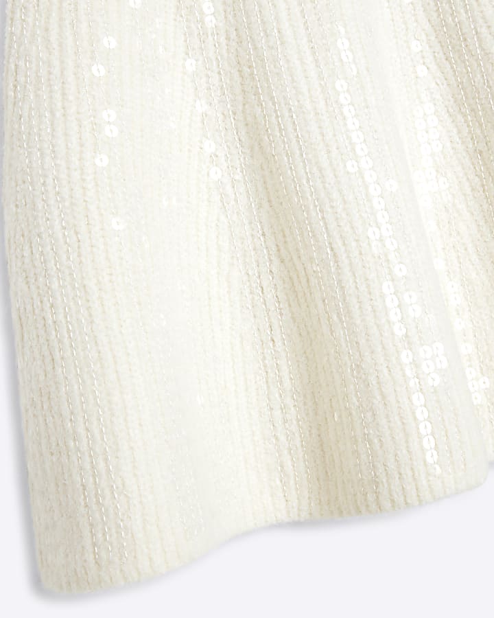 Girls Cream Sequin Fair isle Skirt Set