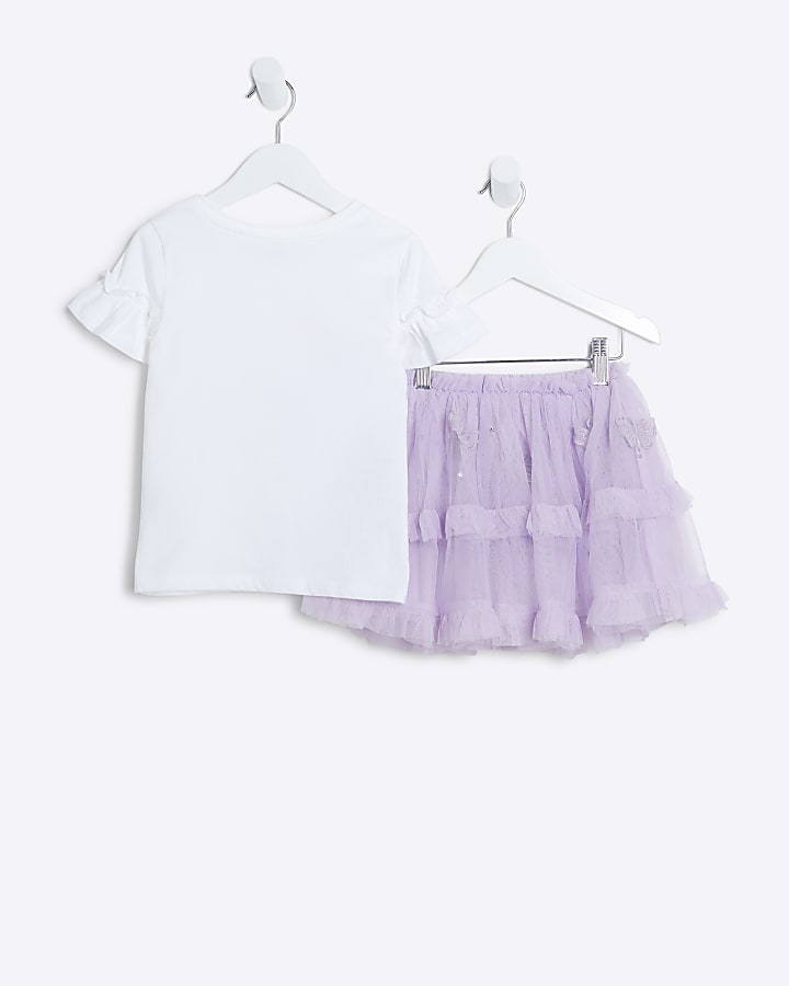 Mini girls white t-shirt and tutu skirt set