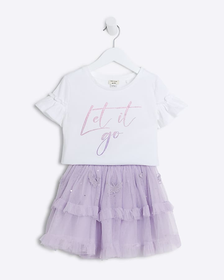 Mini girls white t-shirt and tutu skirt set