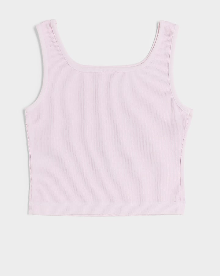 Girls pink ribbed bear vest top