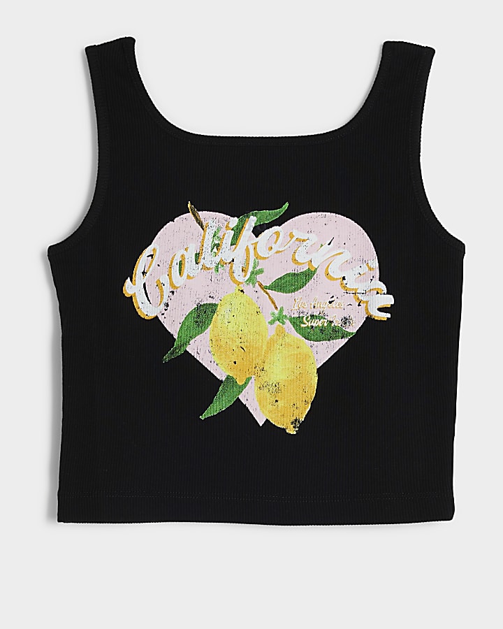 Girls black lemon graphic tank top