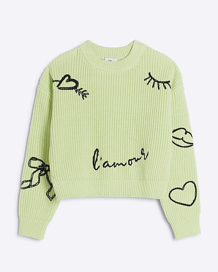 Girls Green Graffiti Jumper