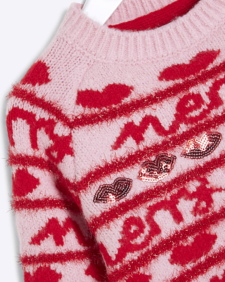 Mini Girls Pink Merry Christmas Jumper