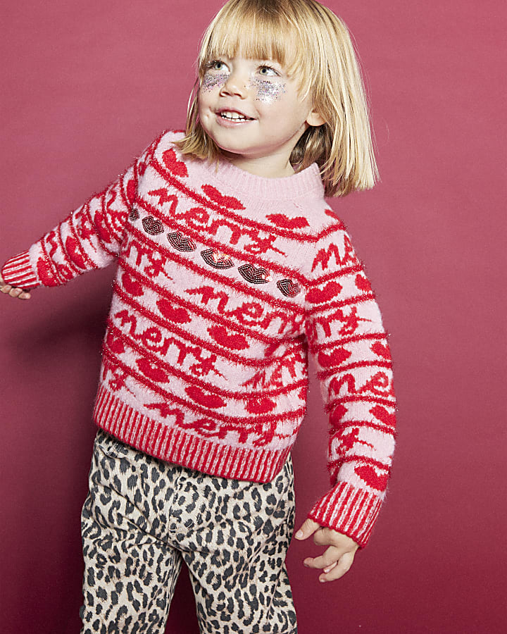 Mini Girls Pink Merry Christmas Jumper