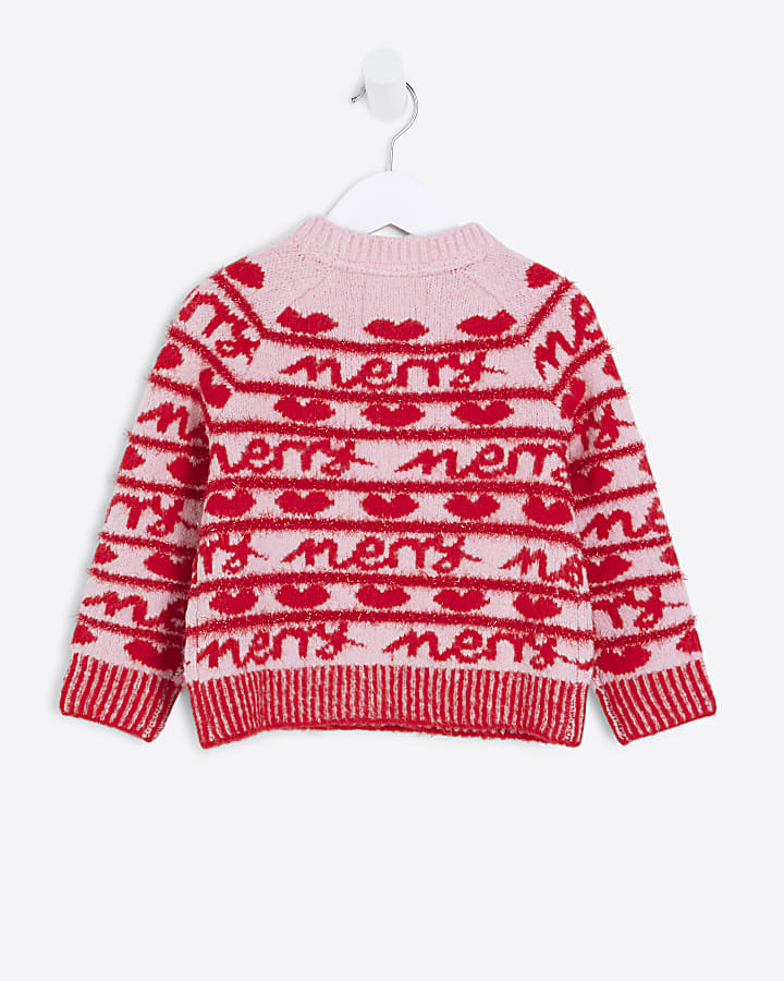 Mini Girls Pink Merry Christmas Jumper