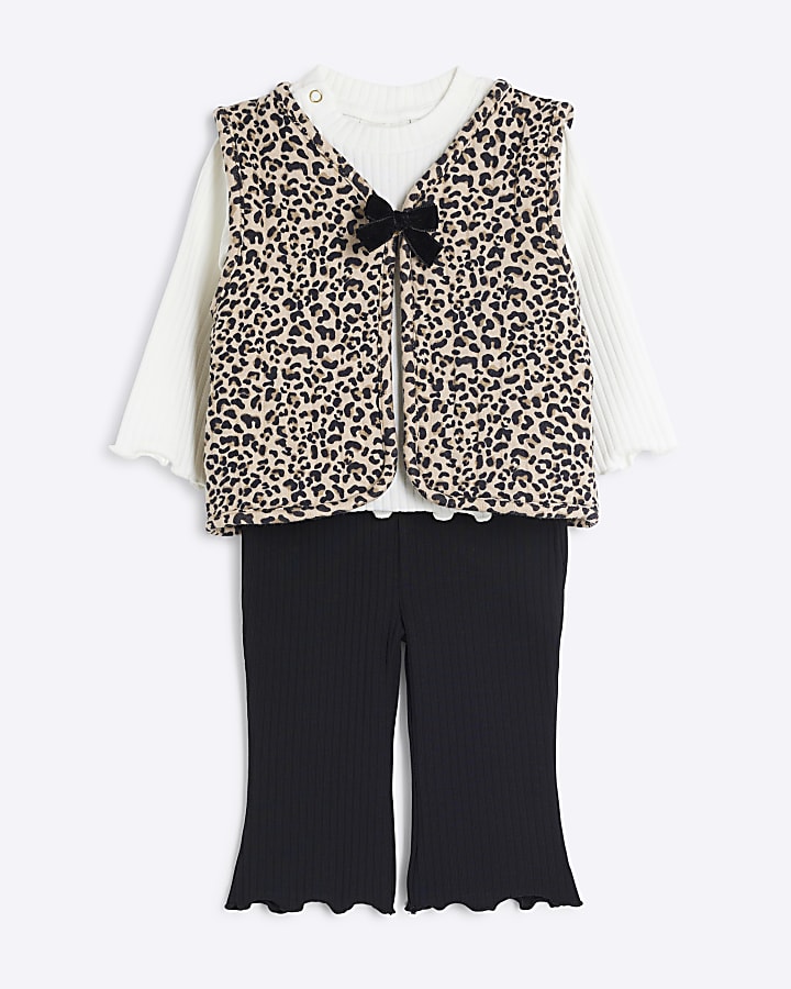 Baby Brown Leopard 3 Piece Gilet Set