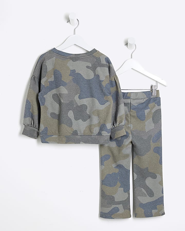 Mini Girls Green Camo Sweat Set