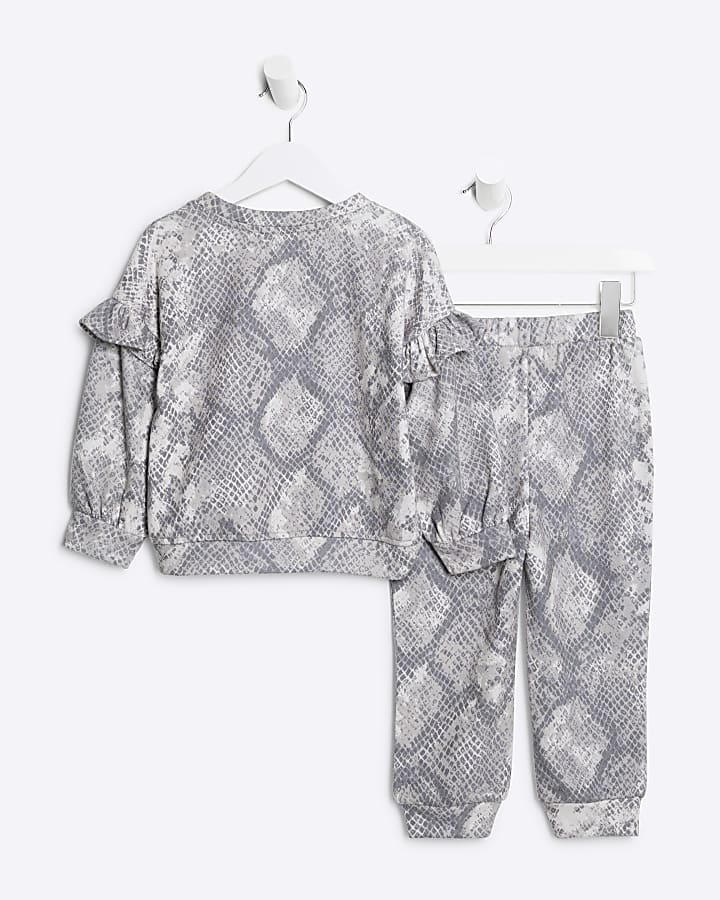 Mini Girls grey Snake Print Sweatshirt Set