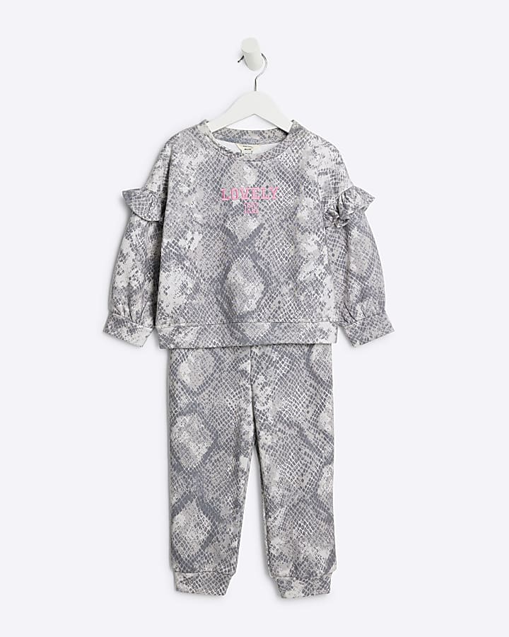 Mini Girls grey Snake Print Sweatshirt Set