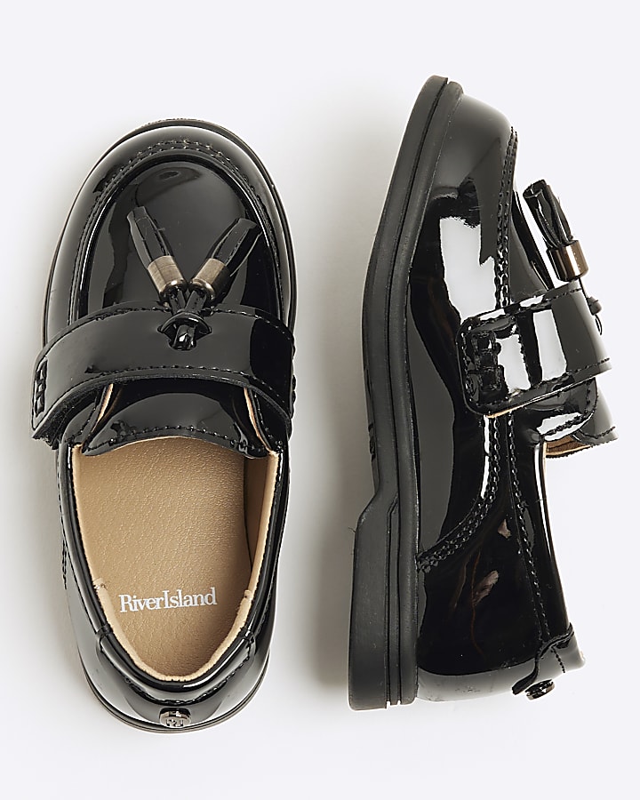 Mini Boys Black Patent Tassel Loafers