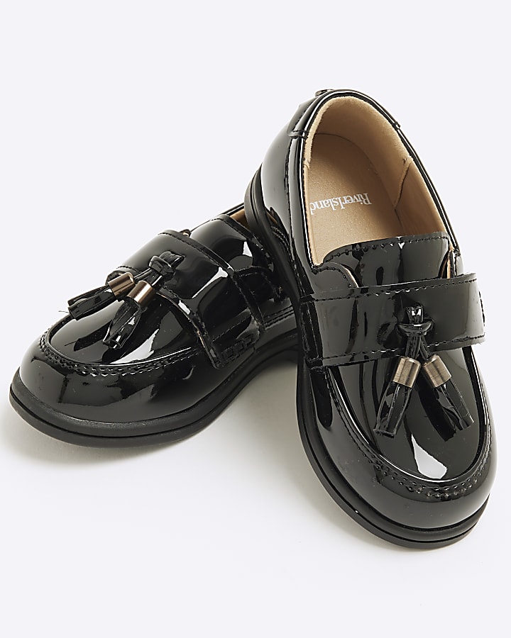 Mini Boys Black Patent Tassel Loafers