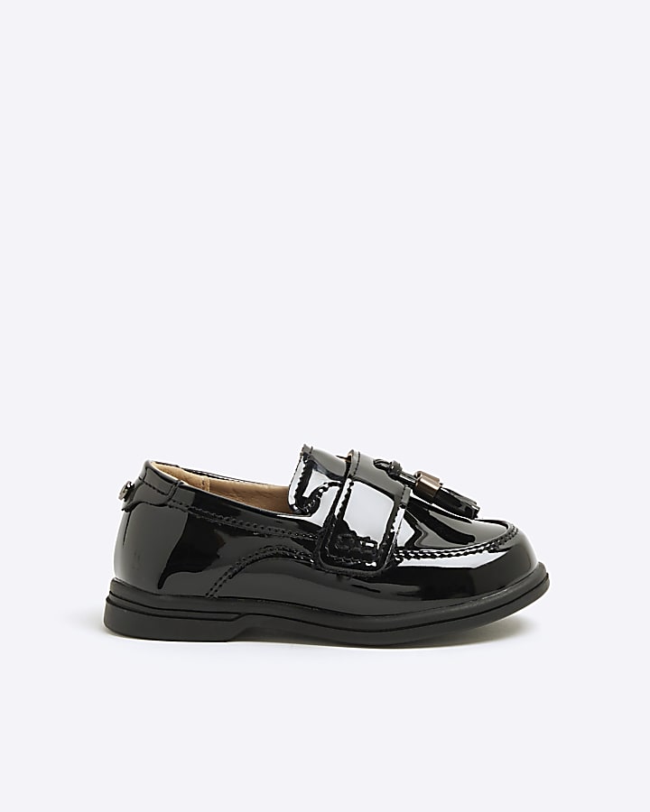 Mini Boys Black Patent Tassel Loafers