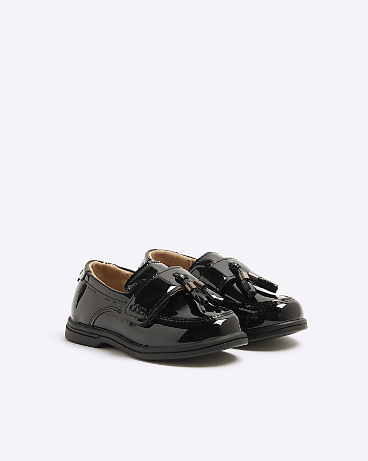 Mini Boys Black Patent Tassel Loafers