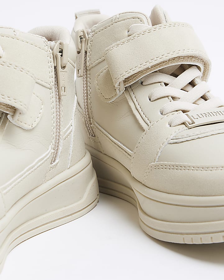 Boys Beige Luminis Velcro High Top Trainers