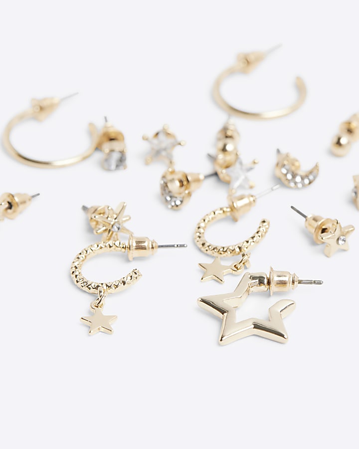 Girls gold moon and star earrings 9 pack