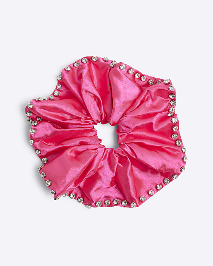 Pink Diamante Hair Scrunchie