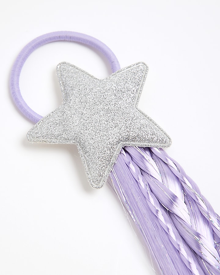 Girls Purple Star Faux Hair Ponytail