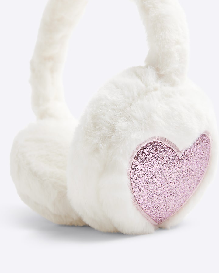 Girls Pink Heart Faux Fur Ear Muffs