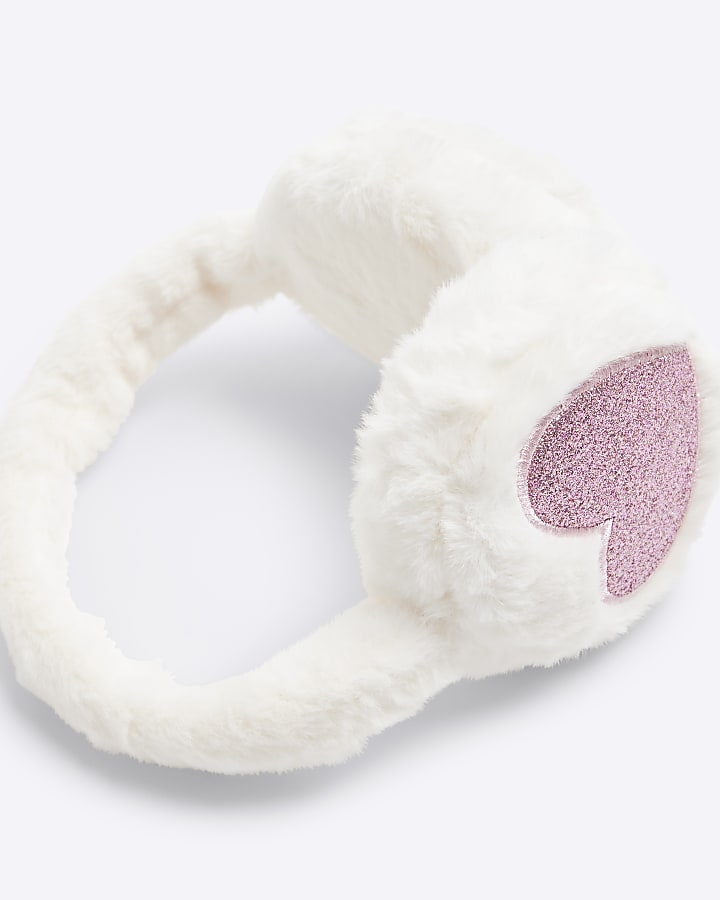 Girls Pink Heart Faux Fur Ear Muffs