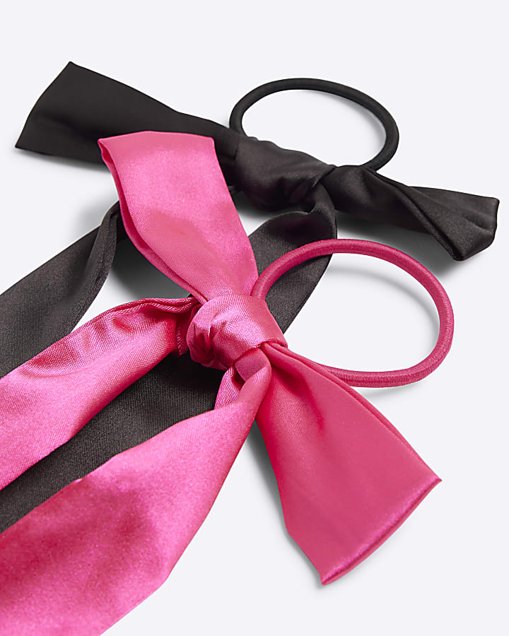 Girls black satin bow hair band 2 pack