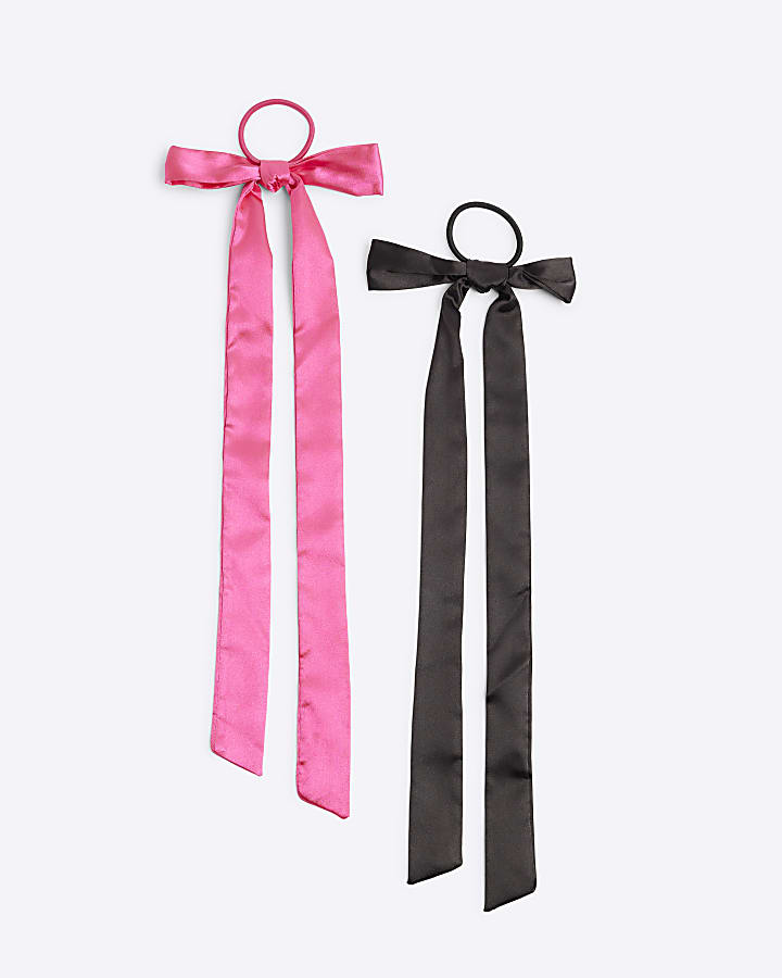 Girls black satin bow hair band 2 pack