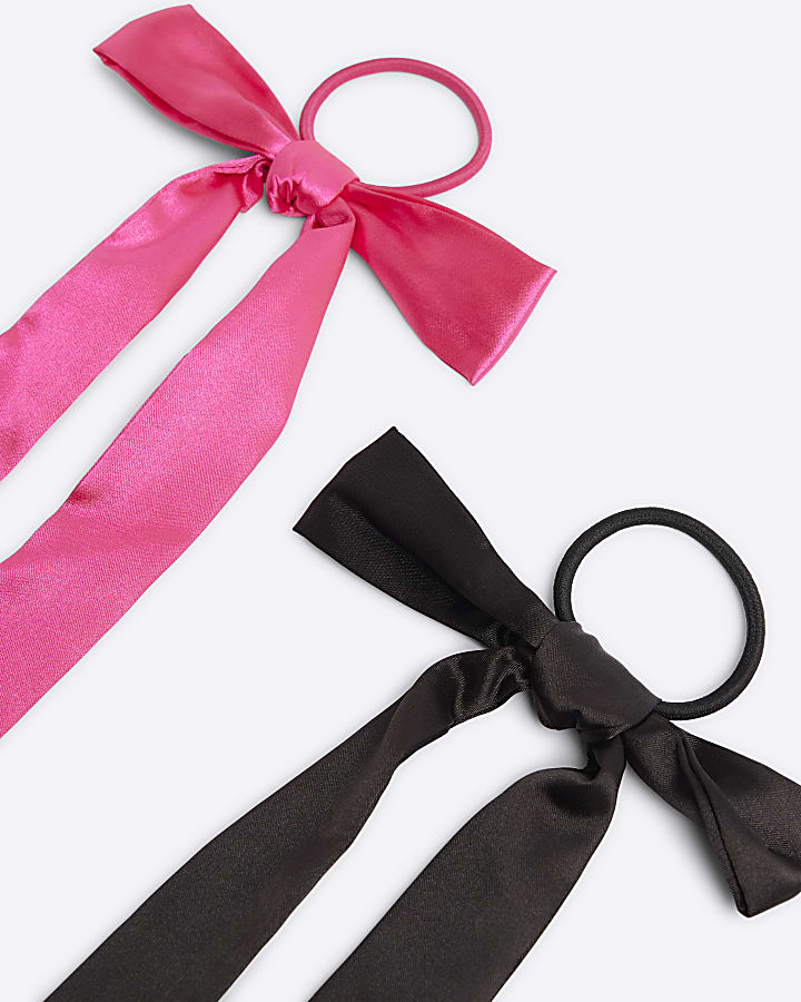 Girls black satin bow hair band 2 pack