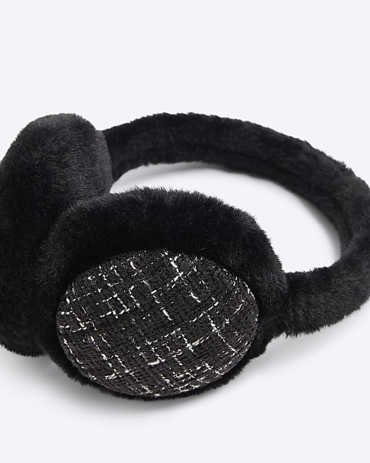 Girls Black Tweed Ear Muffs