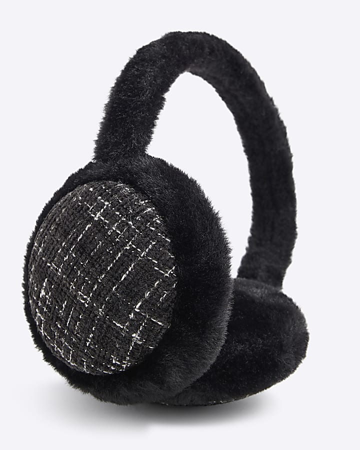 Girls Black Tweed Ear Muffs