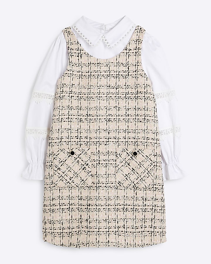 Girls Pink Boucle Bow Shift Dress