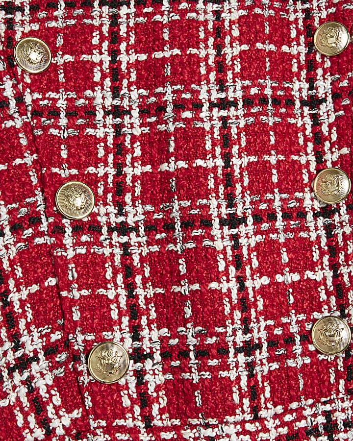 Girls Red Boucle Military Pinny Dress