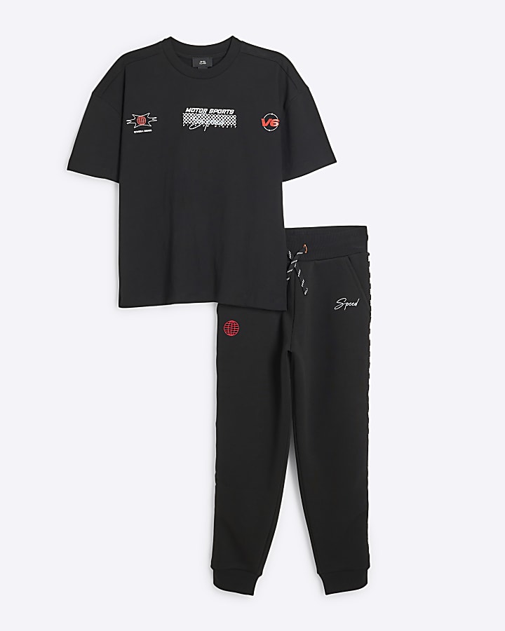 Boys Black Motorcross T-Shirt And Joggers Set