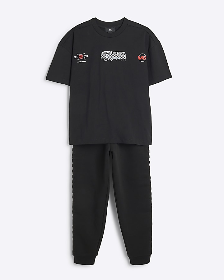 Boys Black Motorcross T-Shirt And Joggers Set