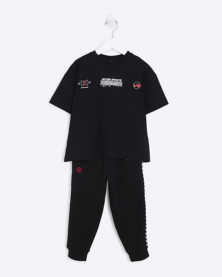 Mini Boys Black Motorcross T-Shirt Set