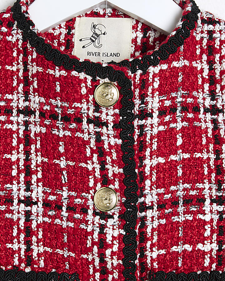 Mini Girls Red Check Boucle Jacket Set