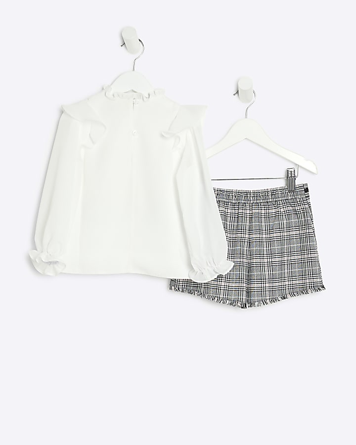 Mini Girls Grey Check Skort And Blouse Set