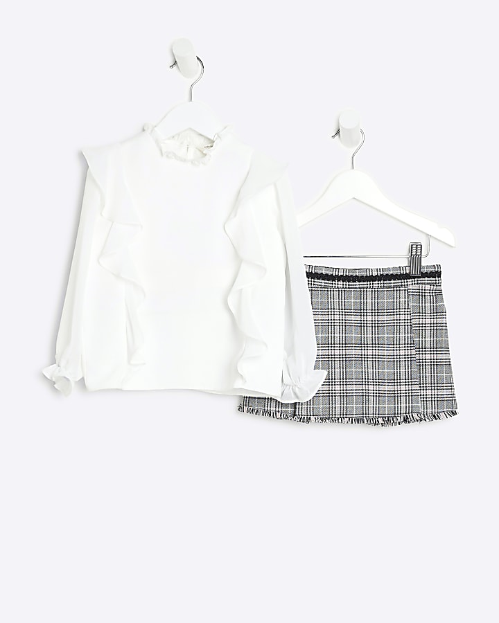 Mini Girls Grey Check Skort And Blouse Set