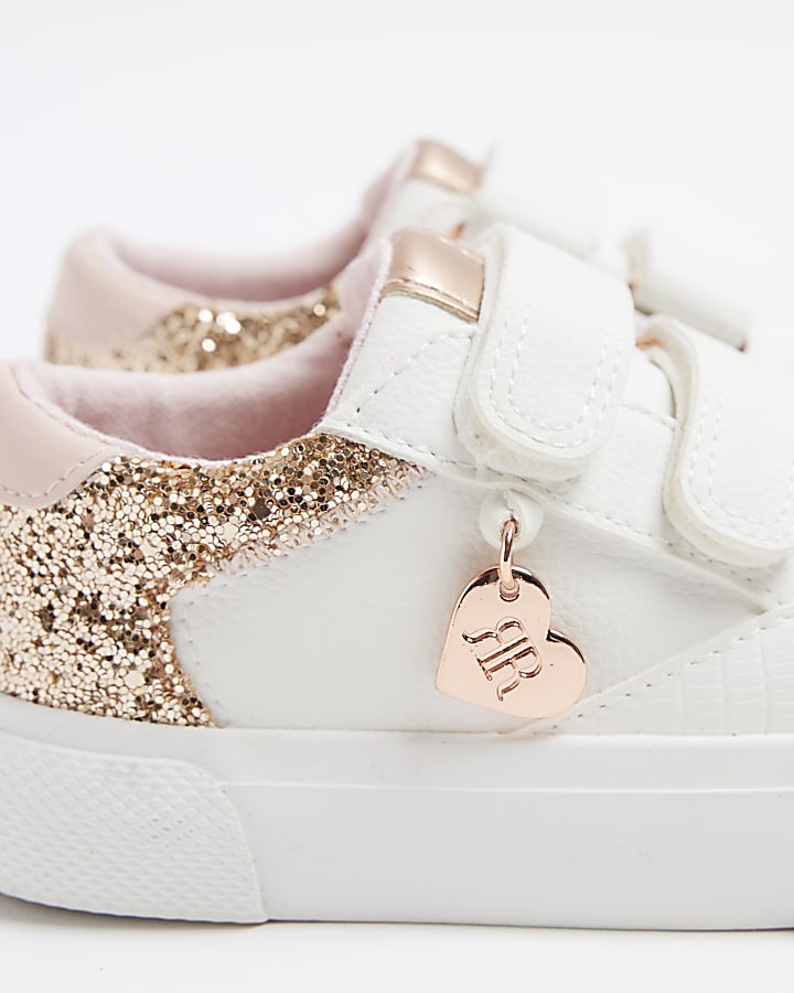 Mini Girls White Rose Glitter Velcro Trainers