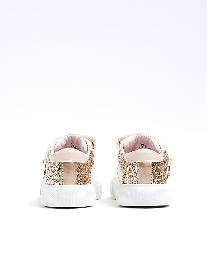 Mini Girls White Rose Glitter Velcro Trainers