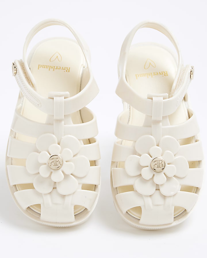 Mini Girls Cream Floral Jelly Sandals