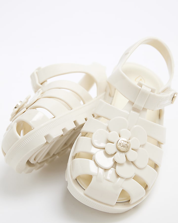 Mini Girls Cream Floral Jelly Sandals